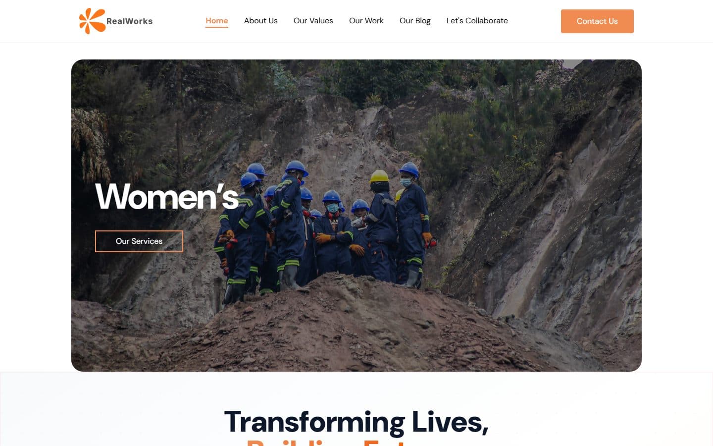 RealWorks Africa website hero with women at work in safety gear